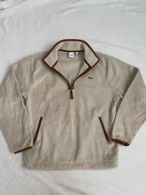 TNA Cream Quarter-Zip Fleece Pullover with Brown Trim